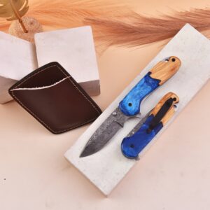 Rankų darbo Damasko plieno sulankstomas peilis - VANDENYNO DVASIA